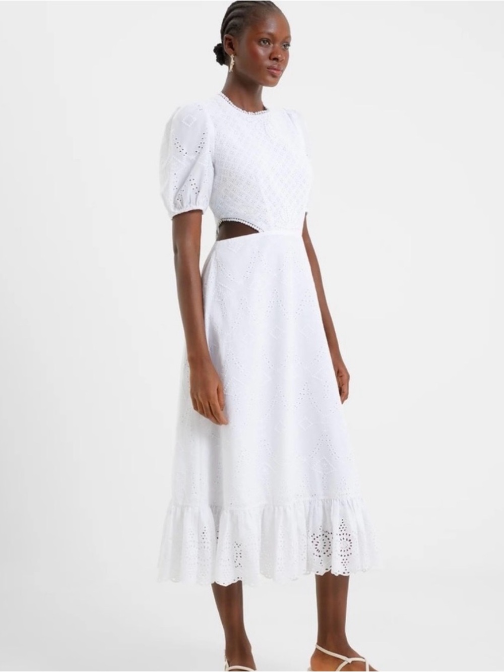 French Connection
Women's Esse Broderie Cut Out
Midi White Dress. Size XS